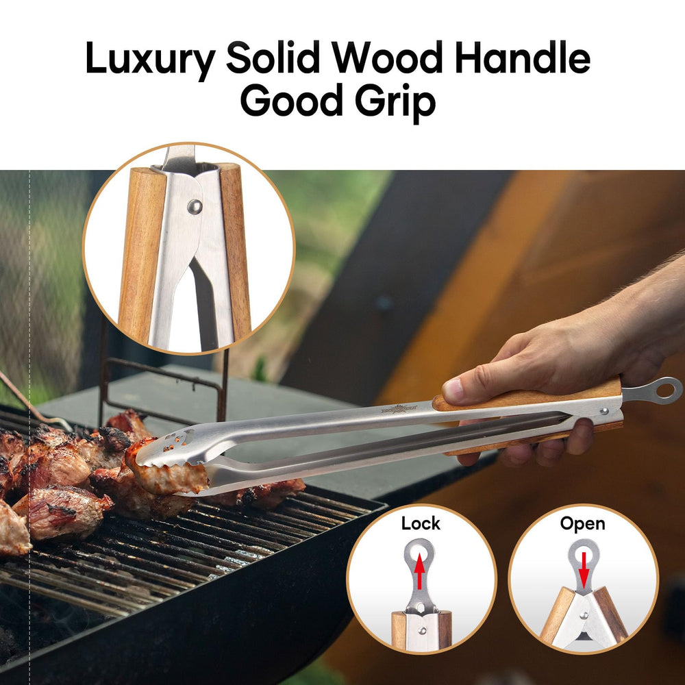 XUDAKAIXIN handle texture detail showing acacia wood finish and comfortable hold benefit