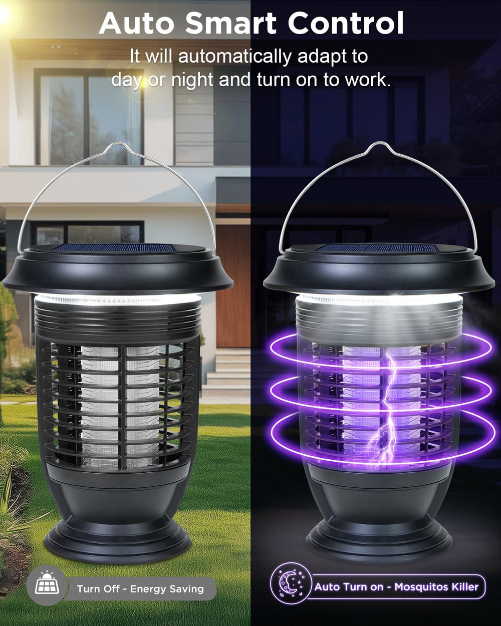 Xuoity hanging from patio hook, offering hands-free insect protection and lighting outdoors