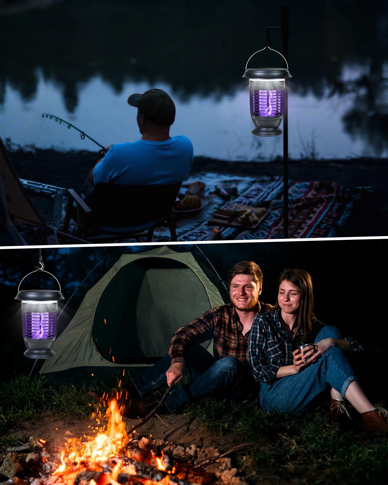 Xuoity used at a campsite, providing mosquito control and portable illumination