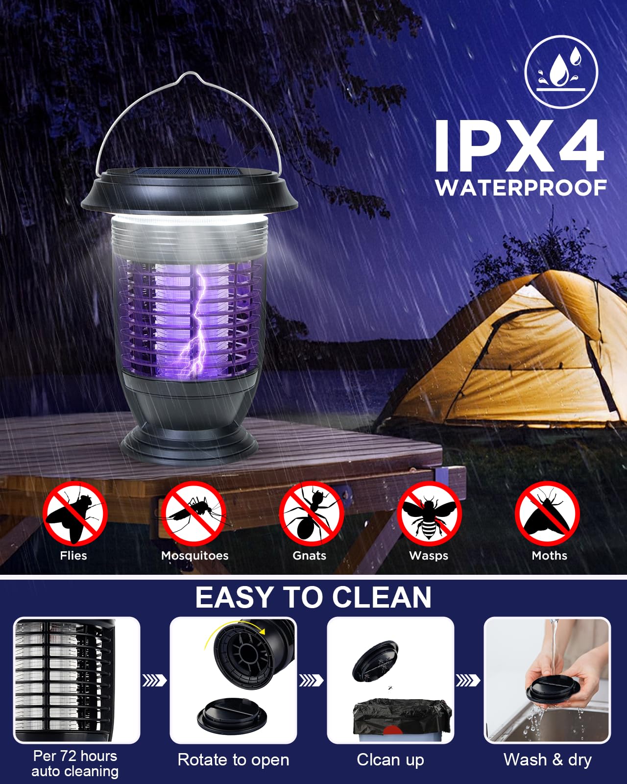 Xuoity LED light modes displayed, providing adjustable brightness for reading or ambient light