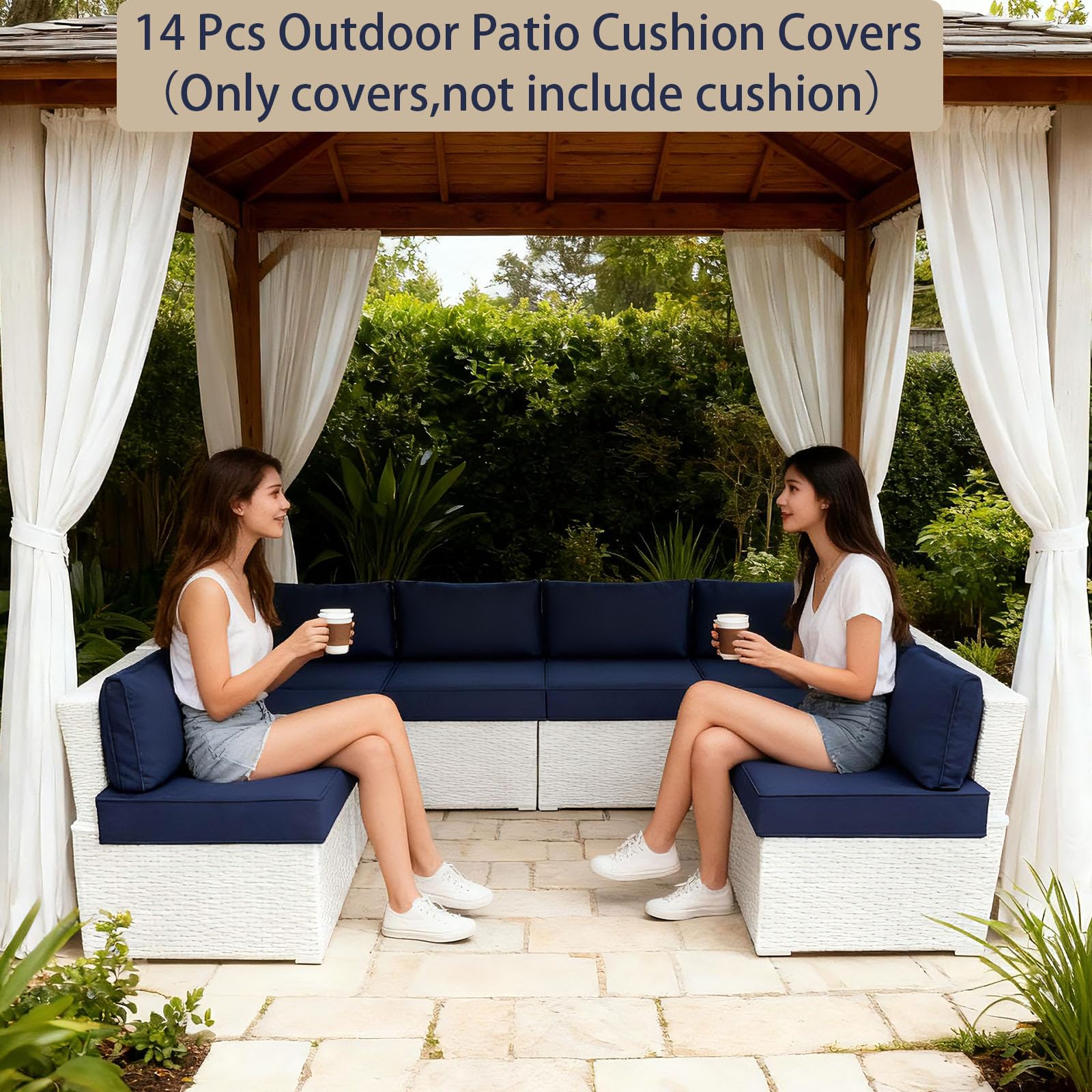 XX xfasd lifestyle patio sofa styled in navy demonstrating refreshed outdoor seating look