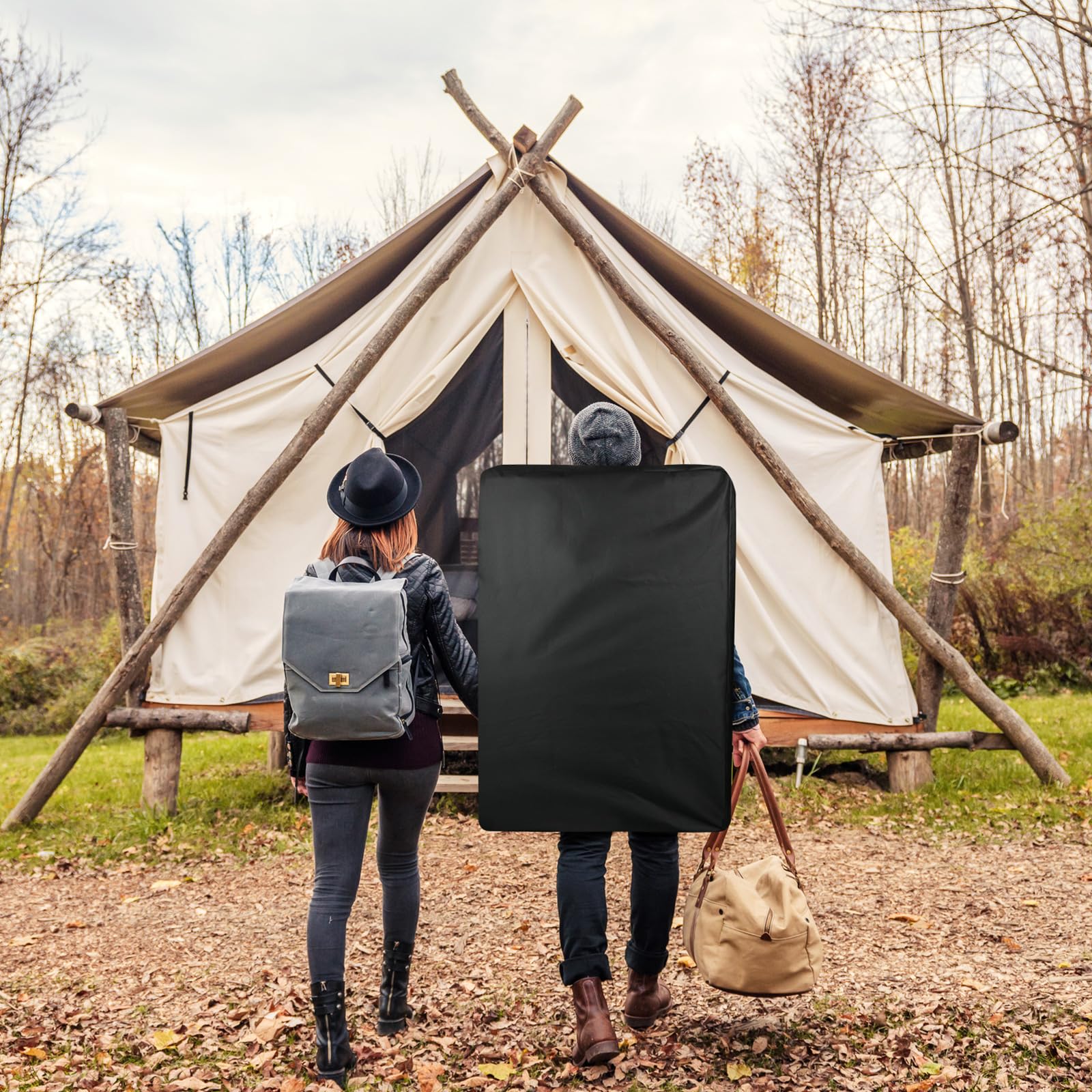 Xxerciz bag being carried at campsite demonstrating travel convenience