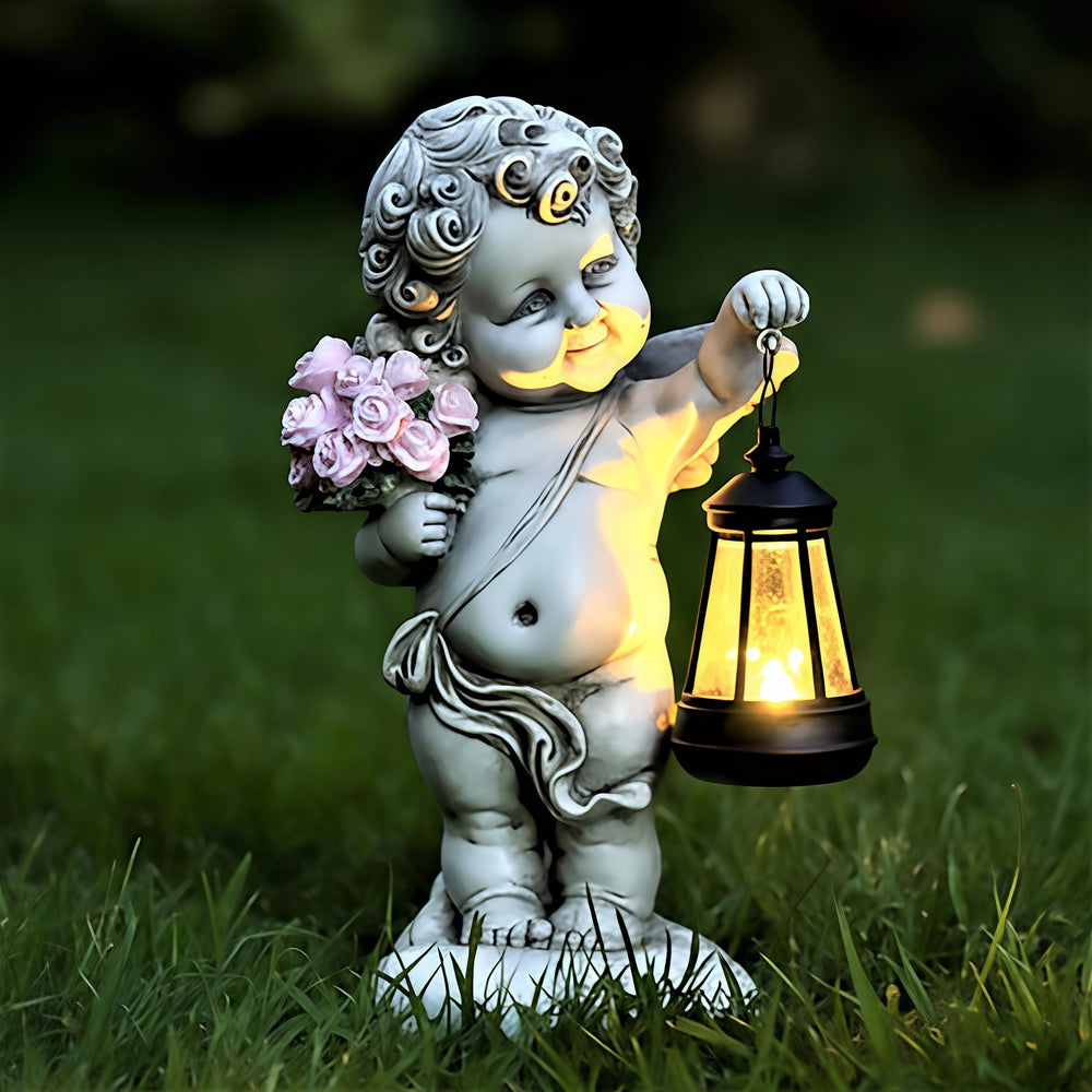 xxoasis front view guardian angel statue providing peaceful garden lighting