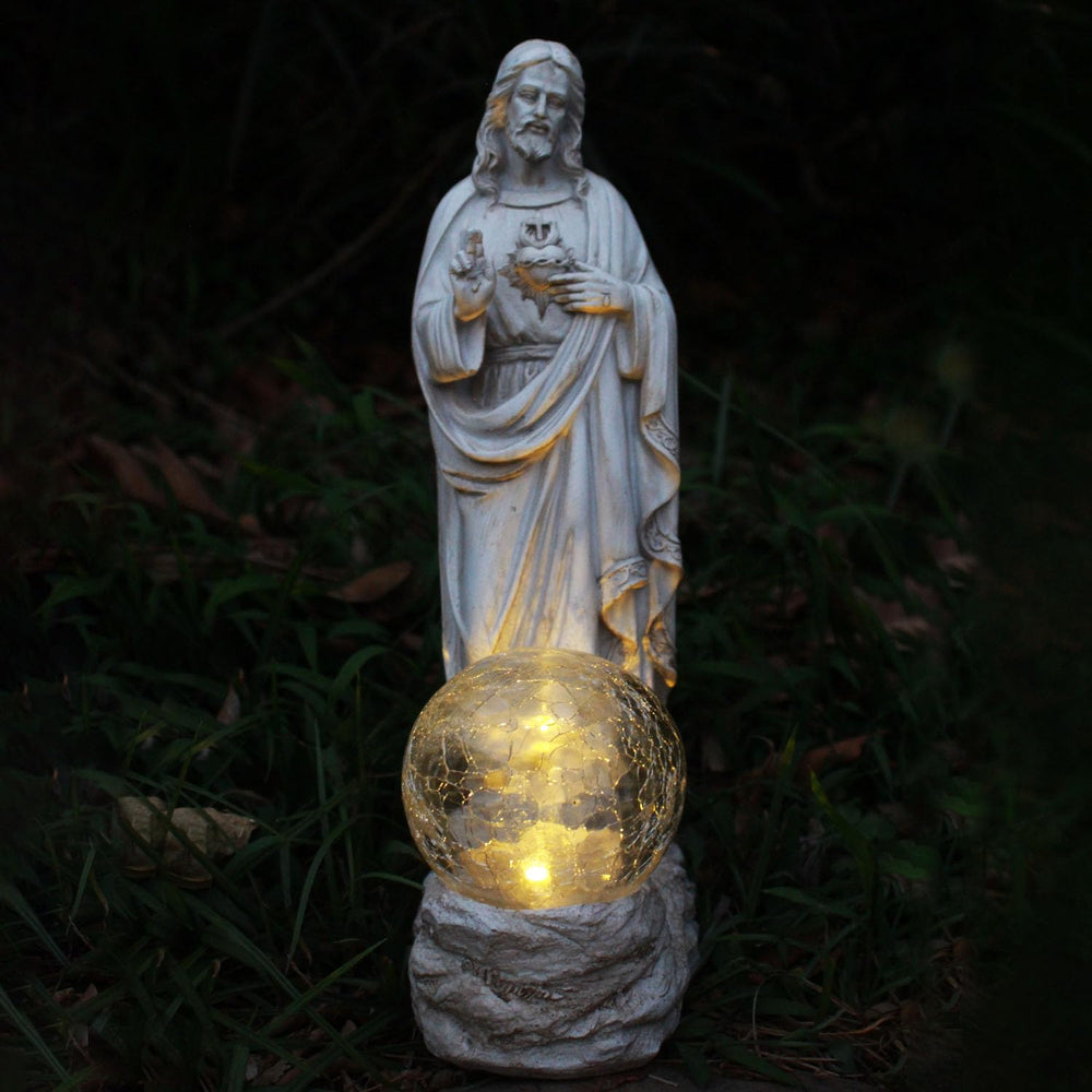 xxoasis front view of statue showing Sacred Heart and natural stone finish for devotional display