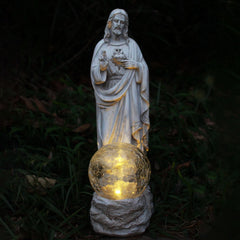 xxoasis front view of statue showing Sacred Heart and natural stone finish for devotional display
