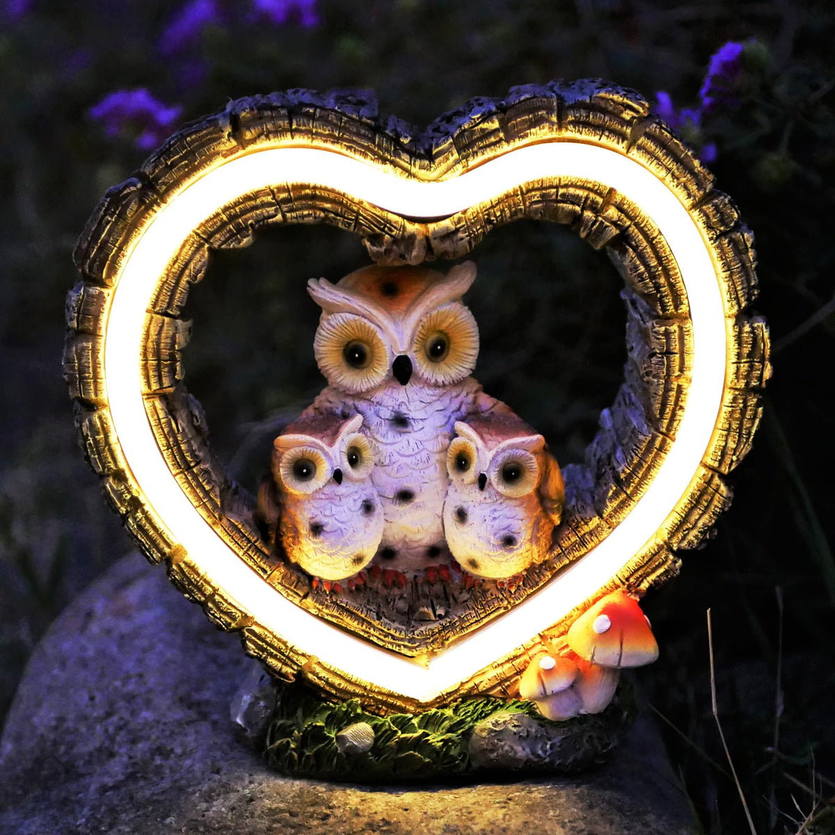 xxoasis owl front view showing warm decorative glow