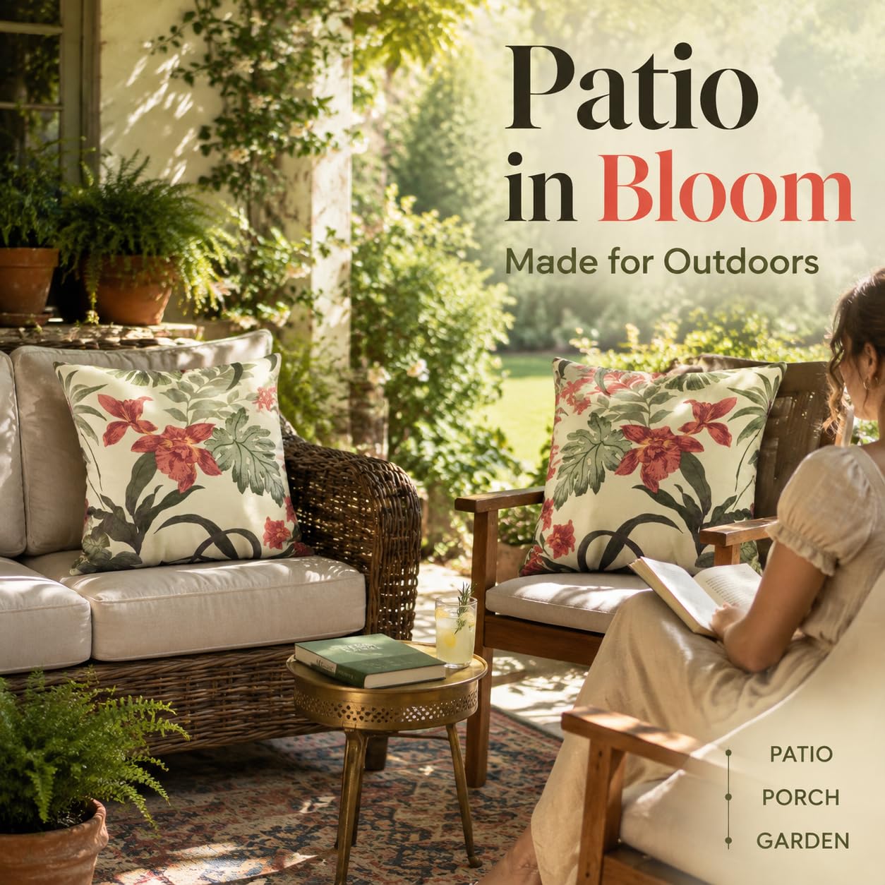 XXPILOS pillows styled on patio sofa adding color and outdoor comfort