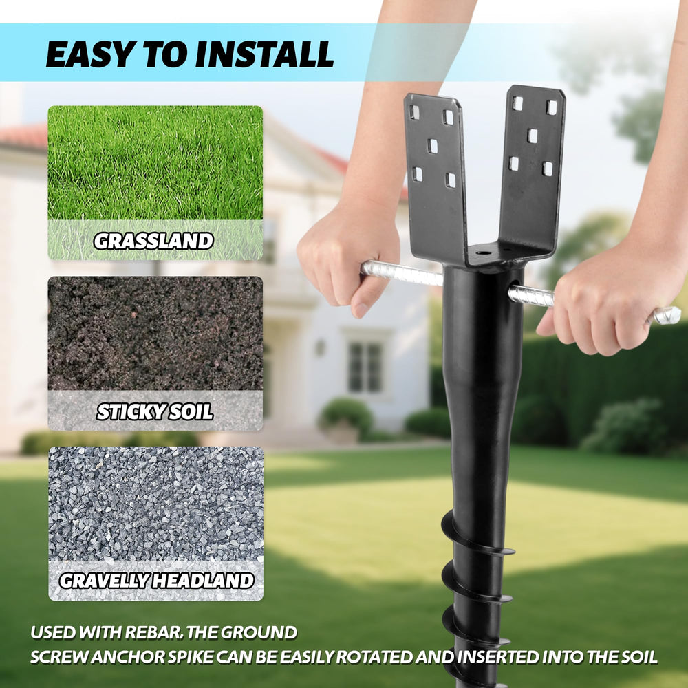 XYADX anchor holding a 4x4 post installed in soil offering stable support