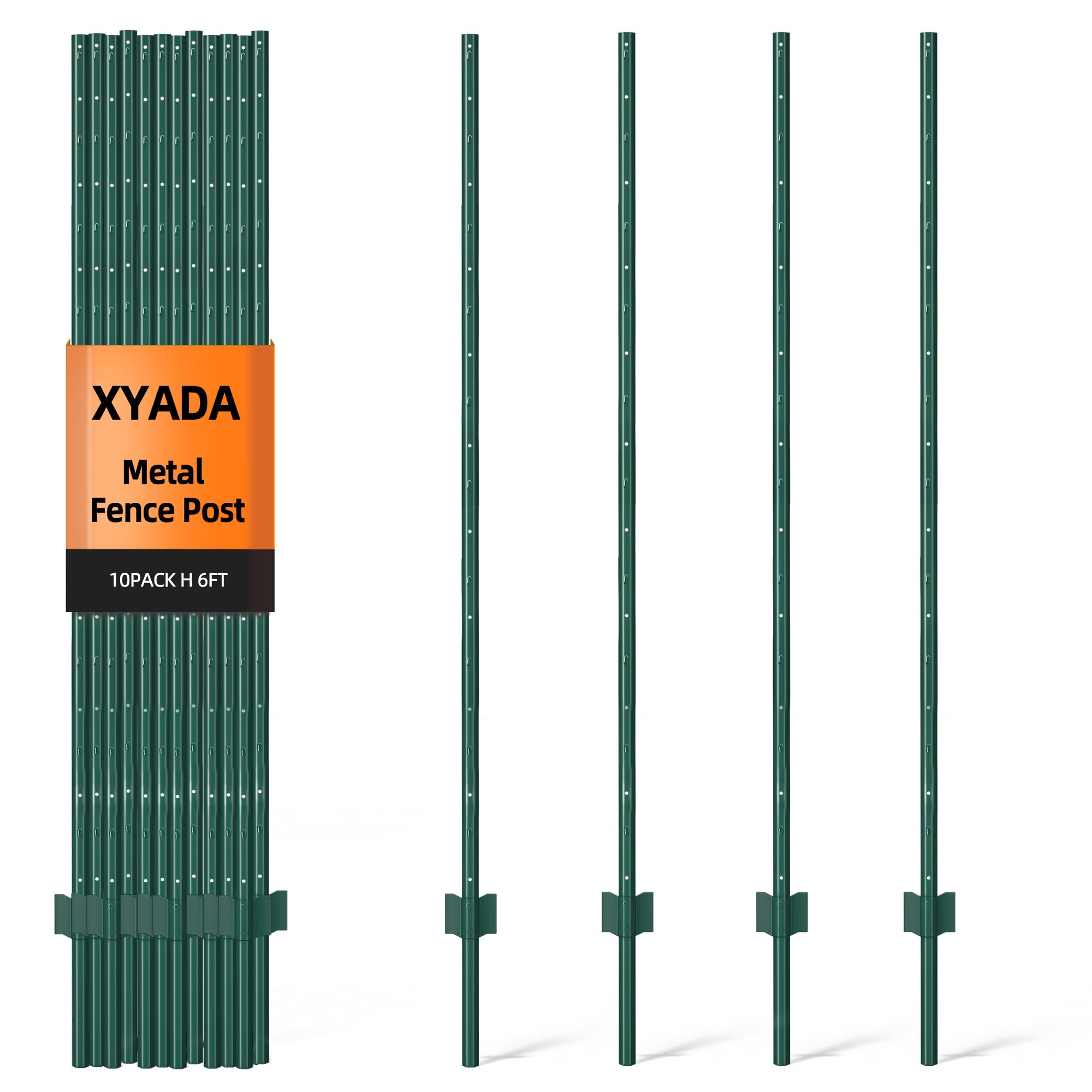XYADX front view of ten green metal posts showing pack advantage