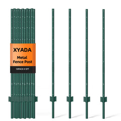 XYADX front view pack showing ten green posts and tidy bundle for quick setup