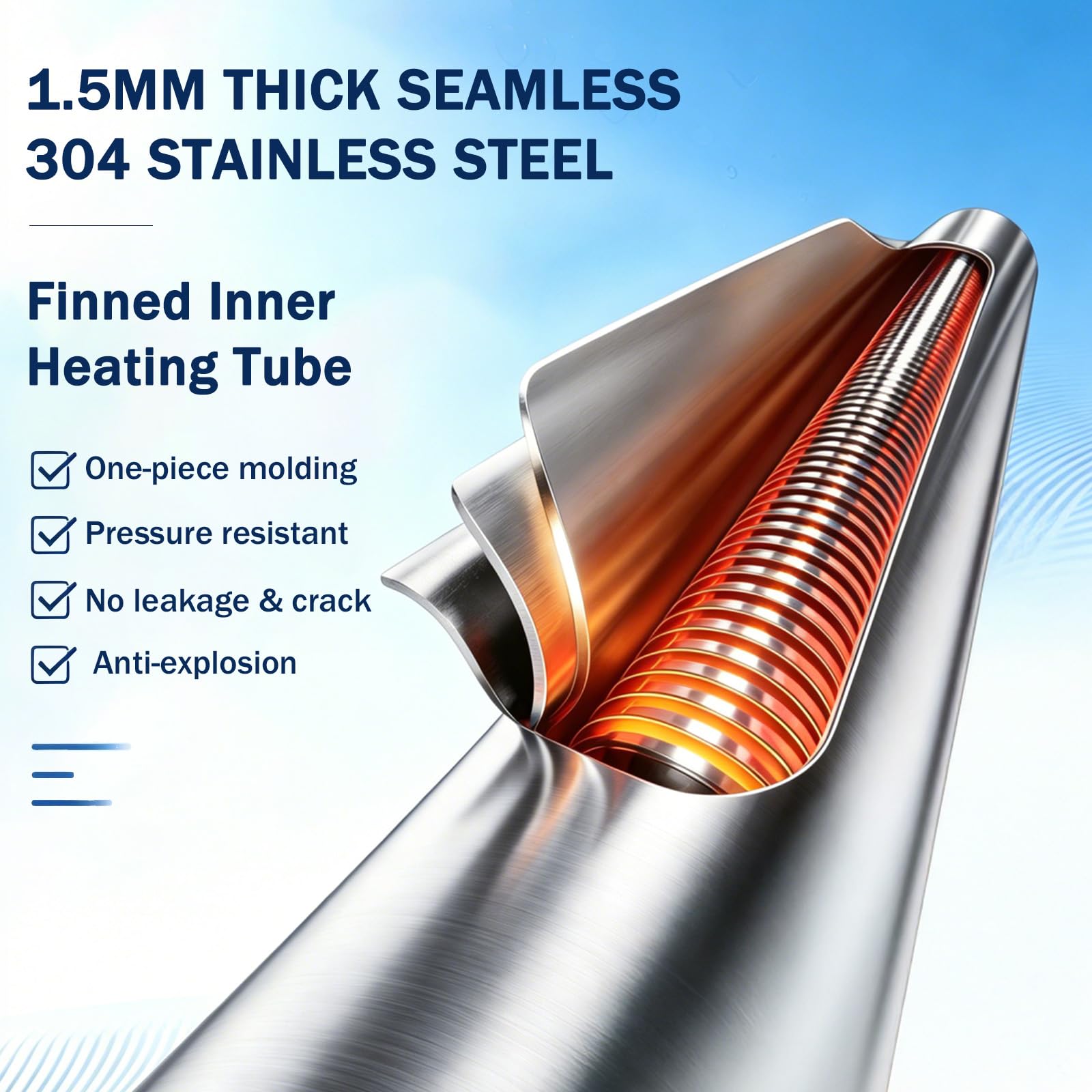 Xyloz heating element detail illustrating stainless steel for fast transfer