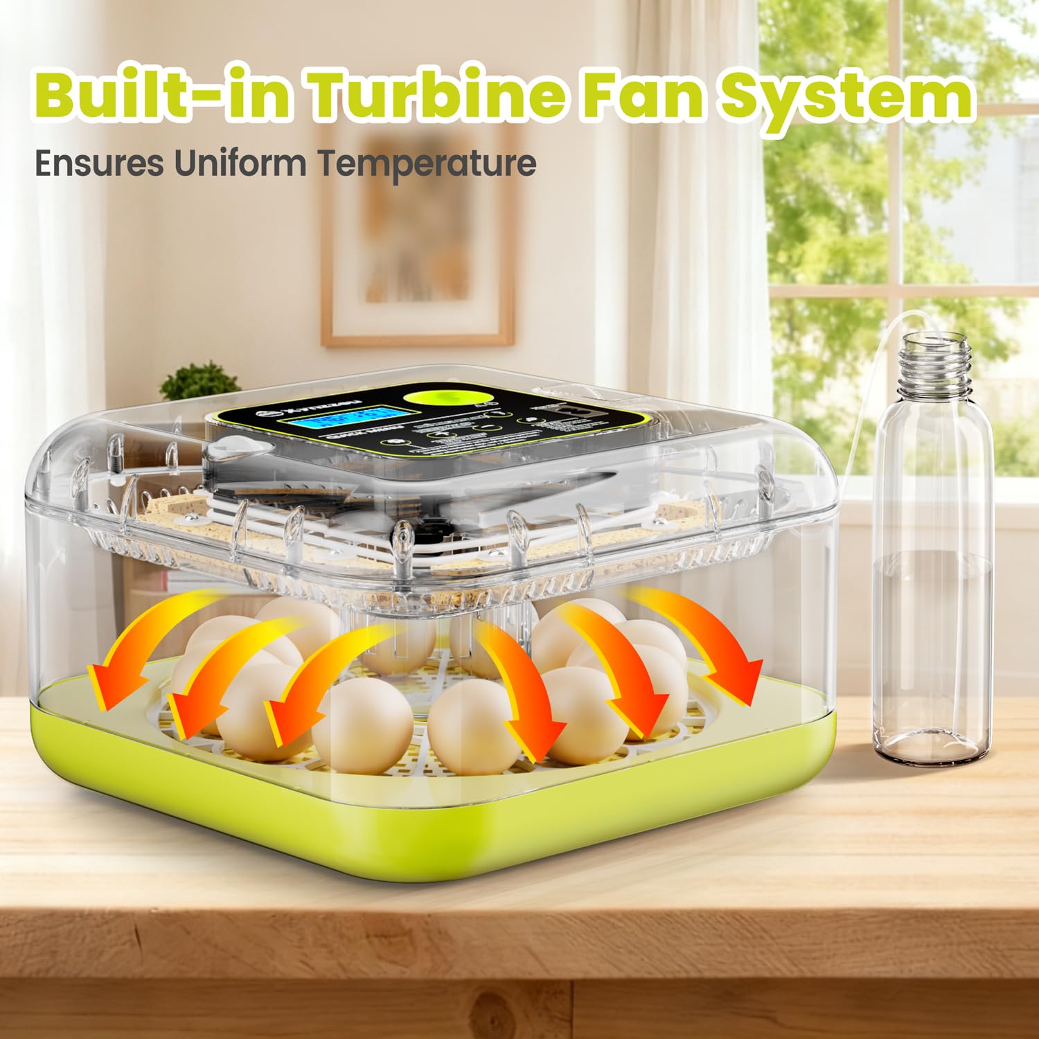 Xynzzeu automatic turning mechanism visible, ensuring consistent egg rotation