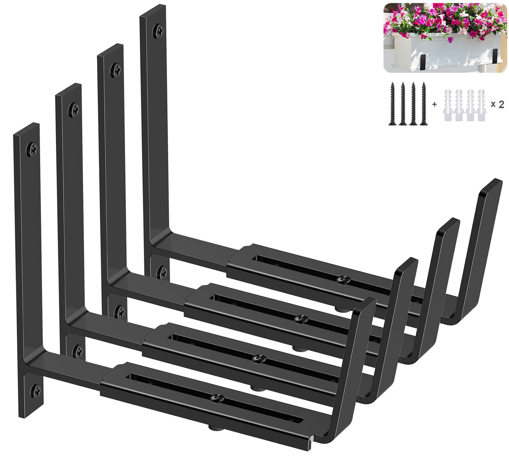 Y&M front view of mounted planter brackets showing sturdy support and clean finish