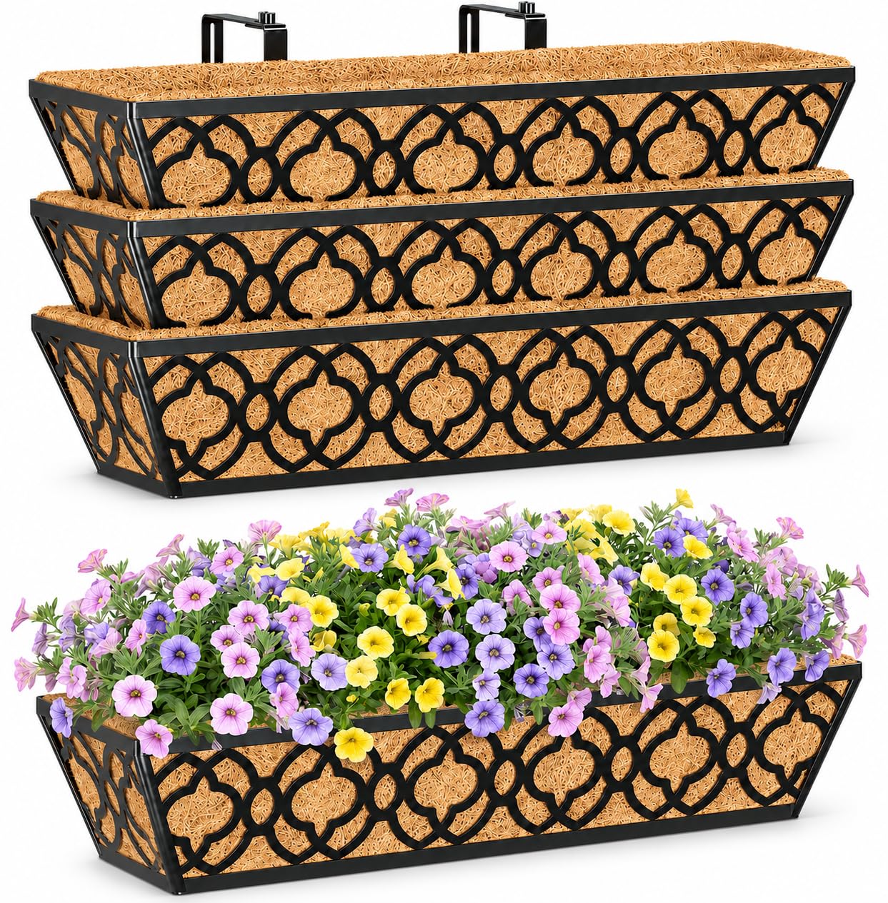 Y&M front view of 24 inch railing planter shows clean lines and durable finish