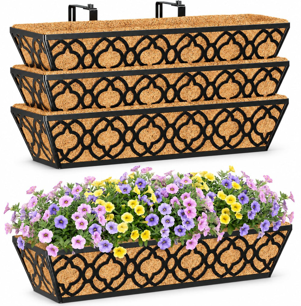 Y&M front view of 24 inch railing planter shows clean lines and durable finish
