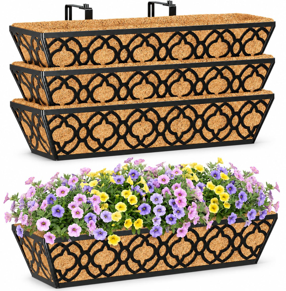 Y&M front view of 24 inch railing planter shows clean lines and durable finish