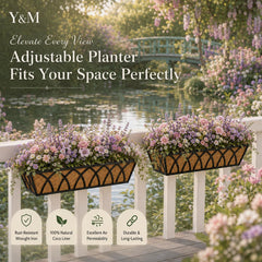 Y&M mounted on balcony railing creating instant colorful outdoor display