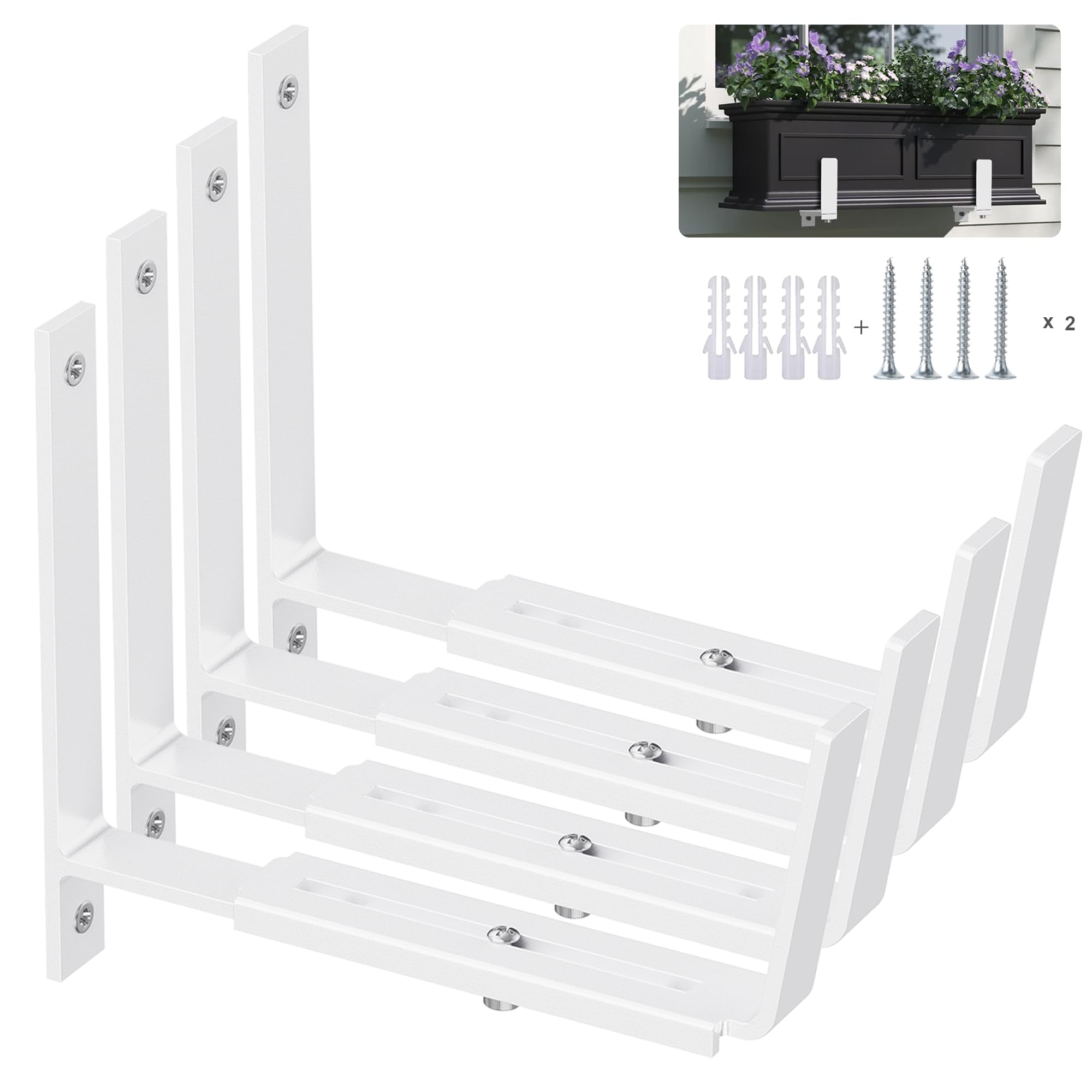 Y&M front view of four white brackets showing sturdy construction and neat finish