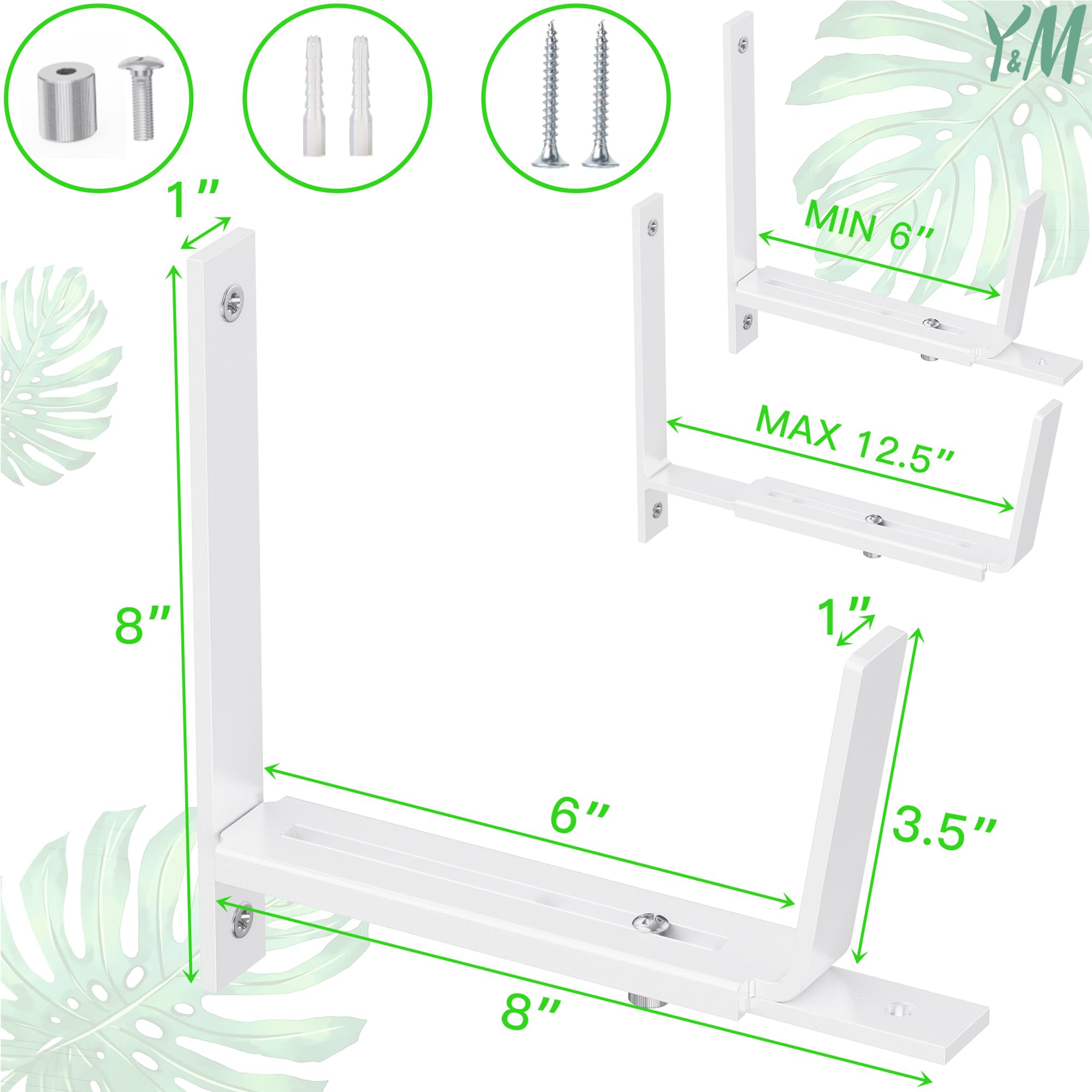 Y&M brackets mounted on a balcony railing holding planter boxes for space-saving gardening