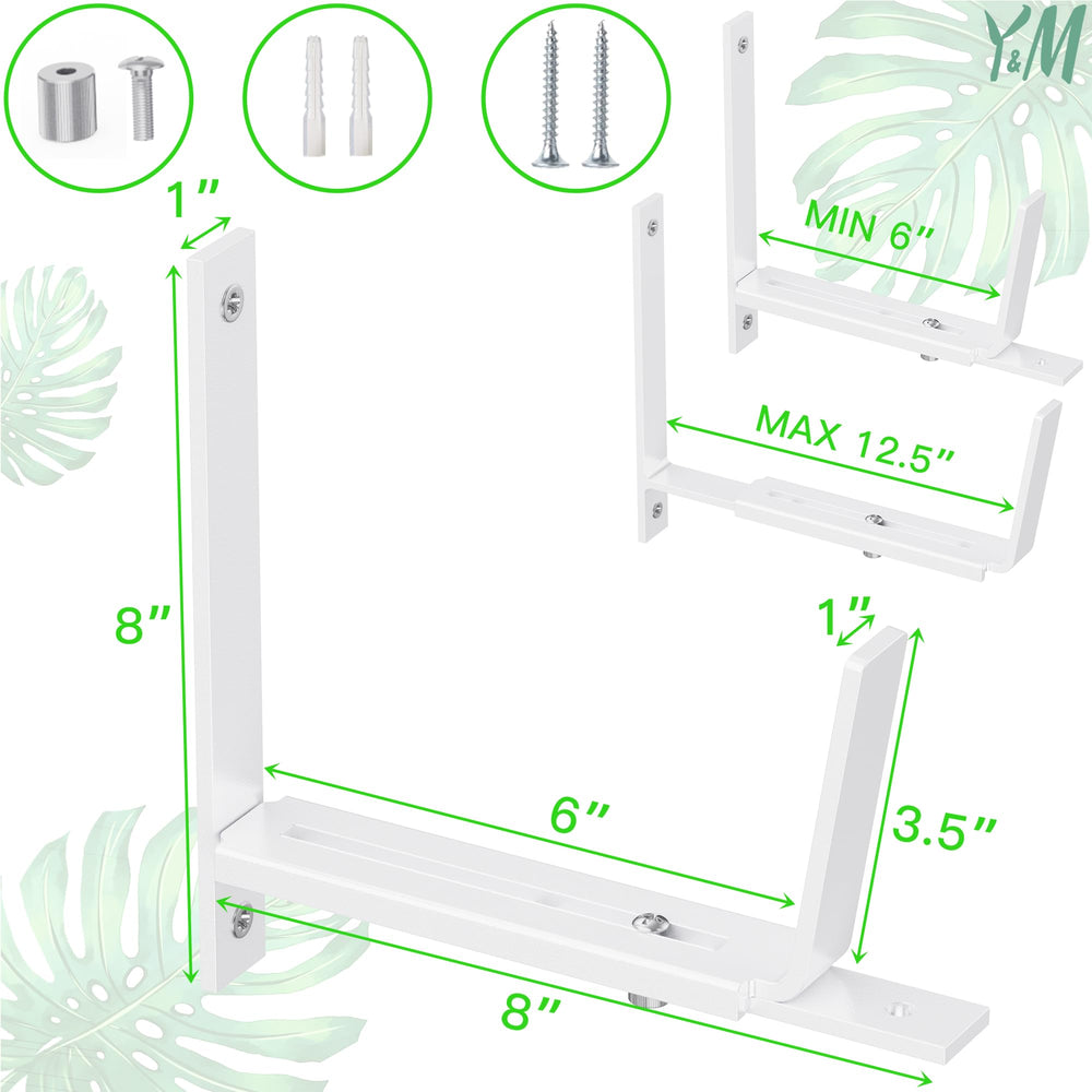 Y&M brackets mounted on a balcony railing holding planter boxes for space-saving gardening