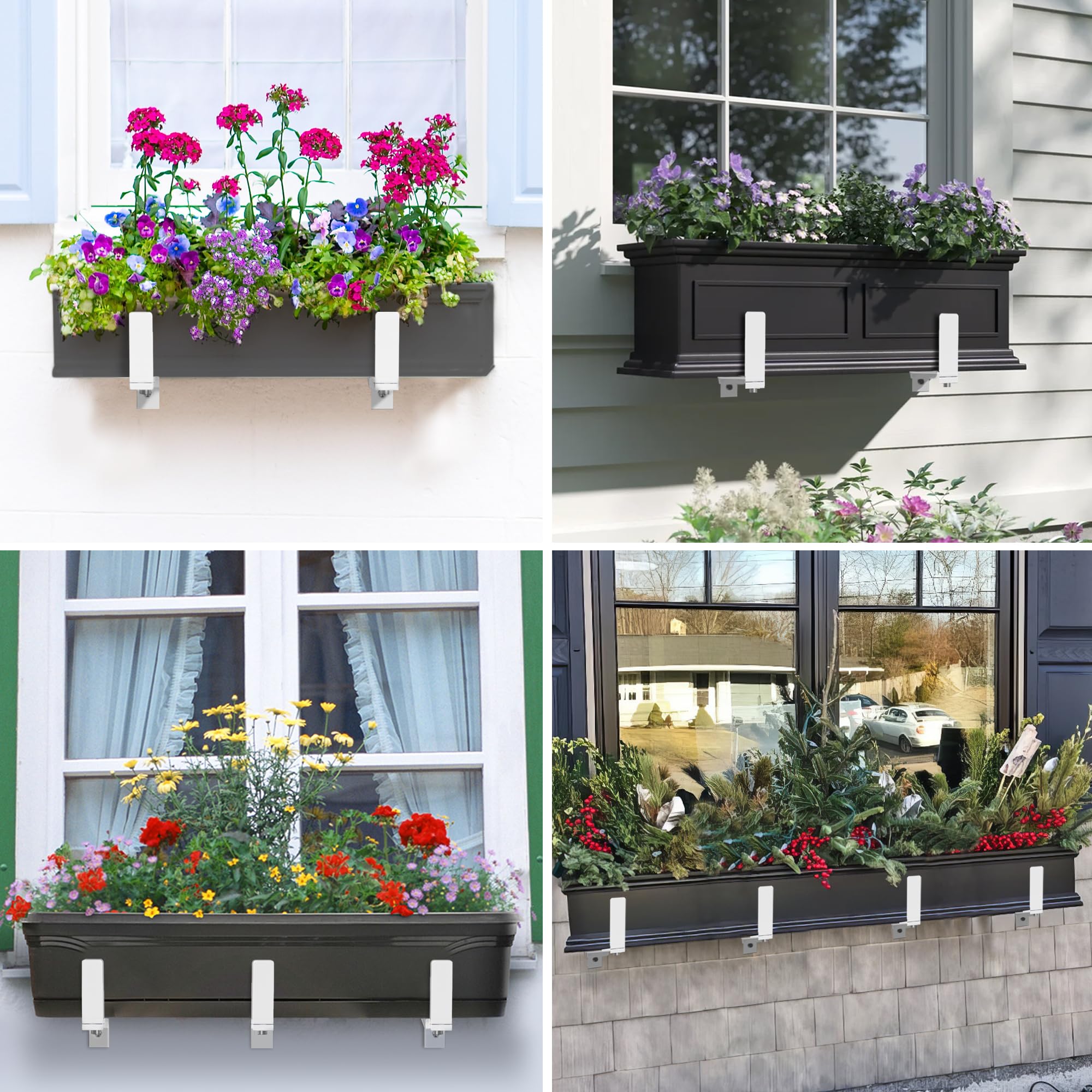 Y&M wall-mounted under window displaying how brackets elevate and stabilize boxes