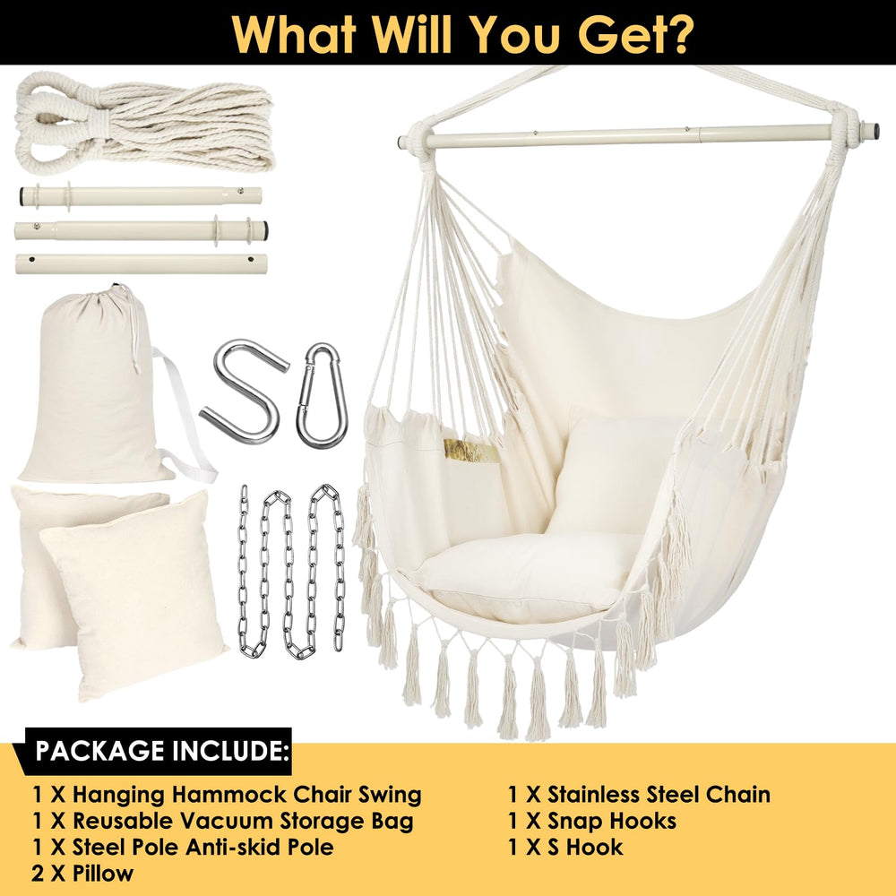 Y- STOP hanging chair in bedroom scene creating a cozy indoor reading nook