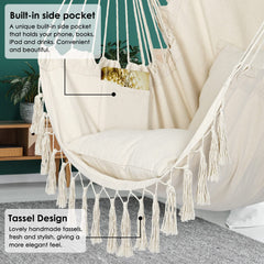 Y- STOP macramé rope and spreader bar detail showing sturdy craftsmanship and stability