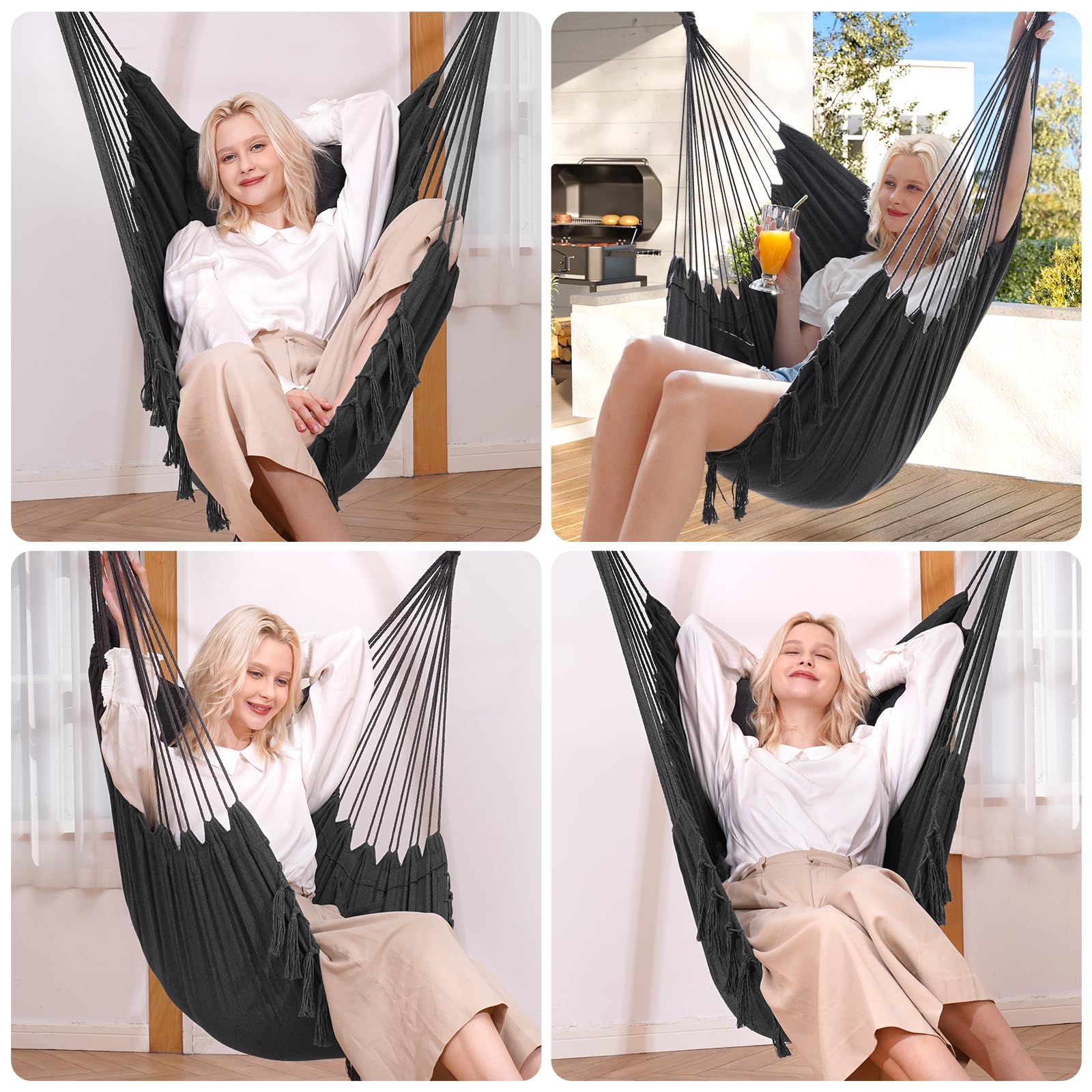 Y-STOP hanging chair installed in garden demonstrating outdoor relaxation