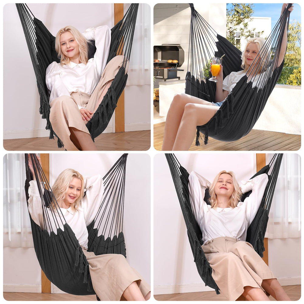 Y-STOP hanging chair installed in garden demonstrating outdoor relaxation