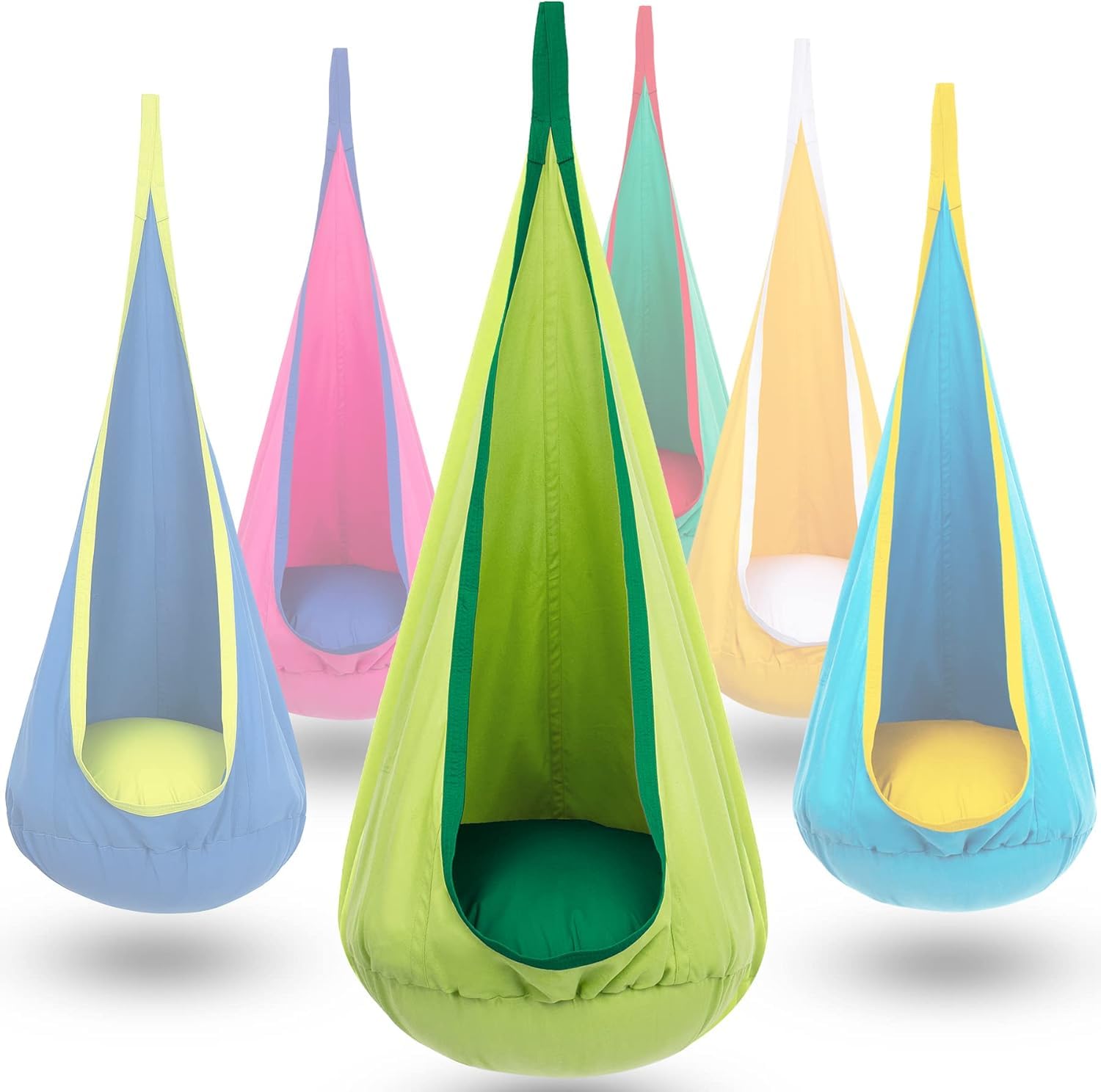 Y-STOP front view pod swing showing cozy hammock seating and inviting design