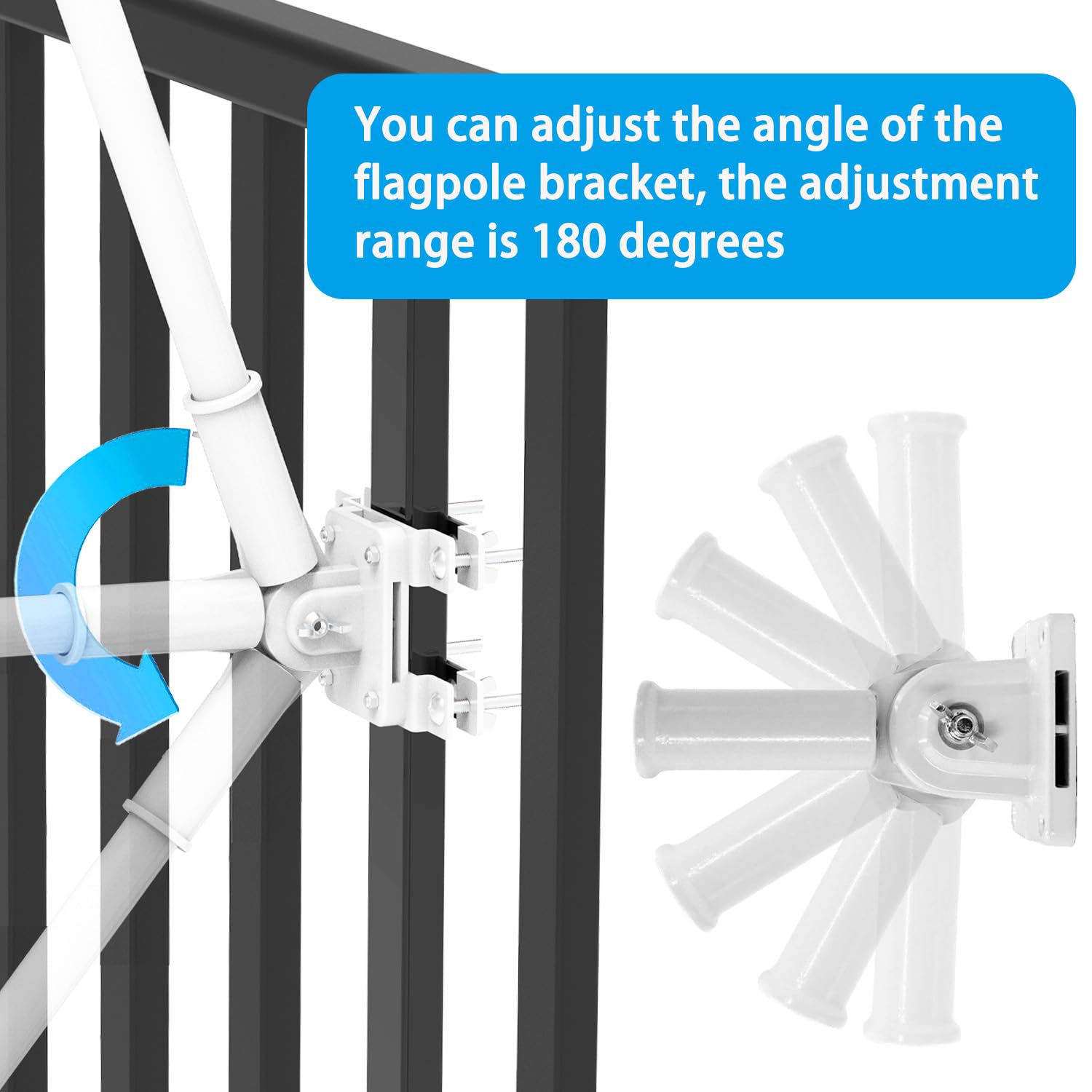 YAARHEJ attached to a round deck railing illustrating versatile clamp fit and stable support