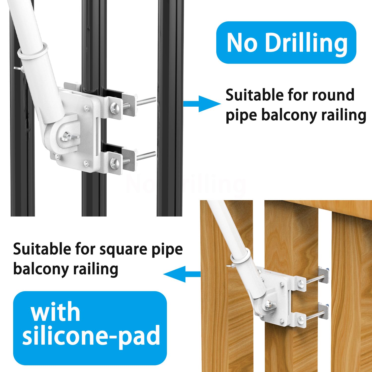 YAARHEJ mounted on a square balcony rail demonstrating no-drill clamp and neat installation