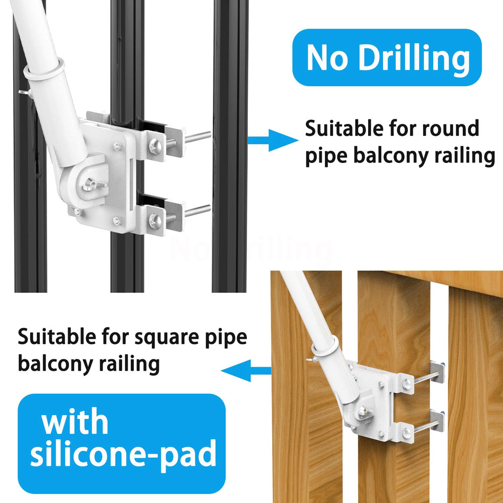 YAARHEJ mounted on a square balcony rail demonstrating no-drill clamp and neat installation