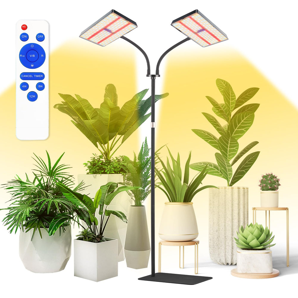 yadoker front view of standing grow light showing full lamp and base for room coverage