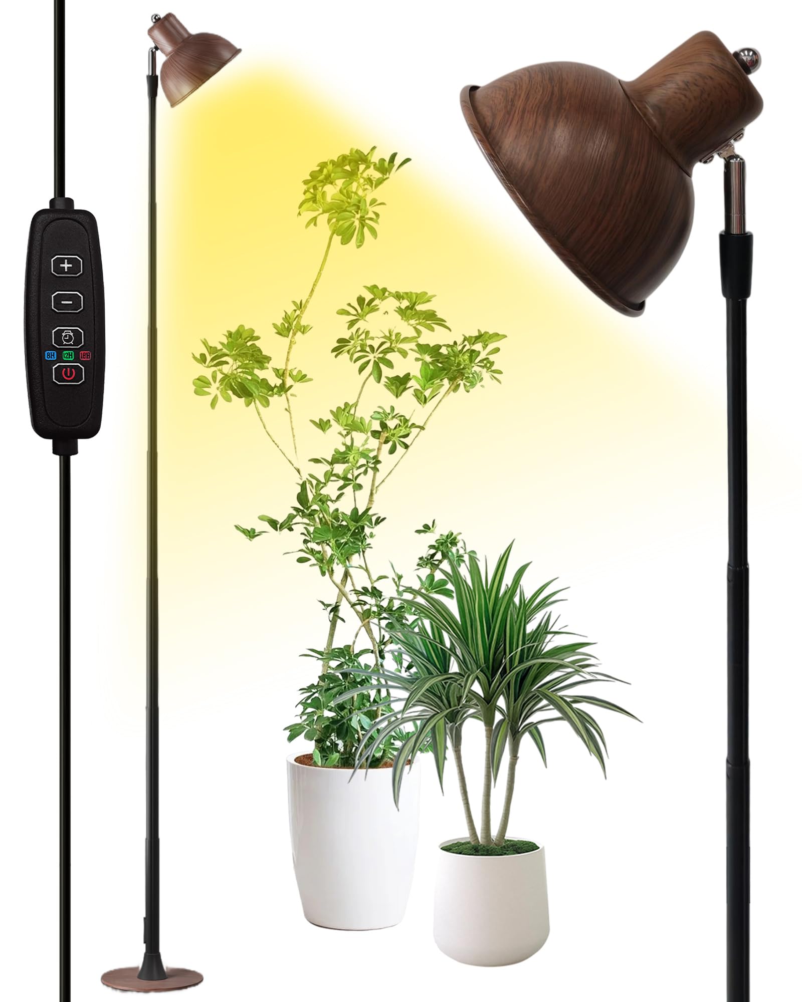 yadoker front view showing walnut wood grain finish and sleek profile, stylish decor benefit