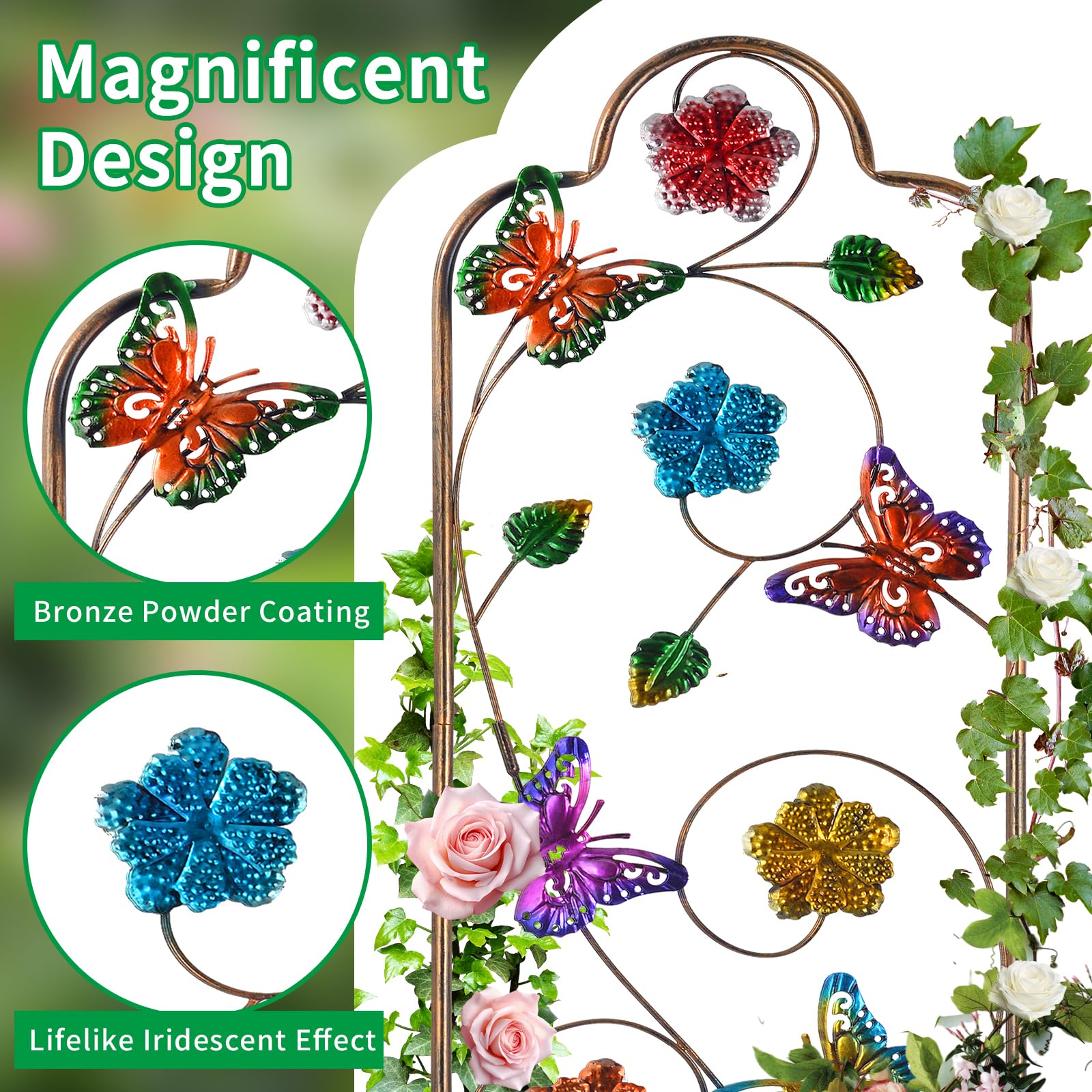 YADOOLIFE ornate butterfly and hummingbird detail enhancing plant support