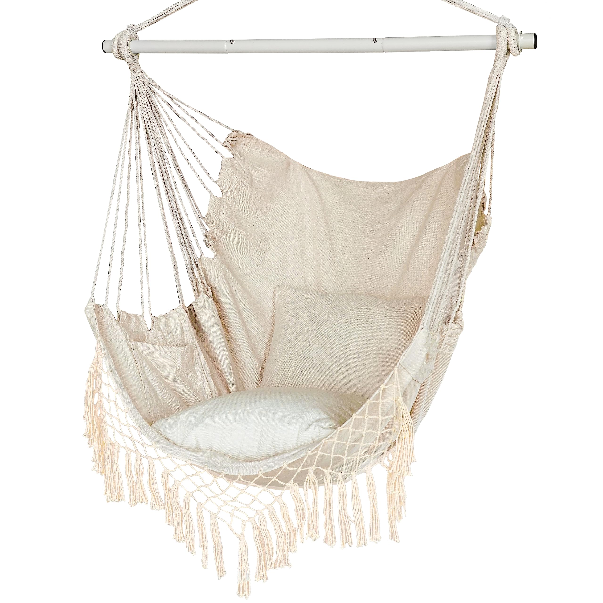 YAERSI hammock chair front view showing seat and cushions for relaxed lounging