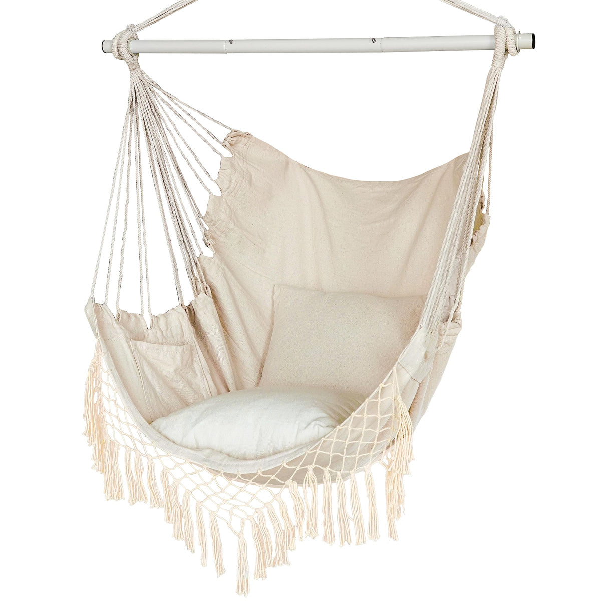 YAERSI hammock chair front view showing seat and cushions for relaxed lounging