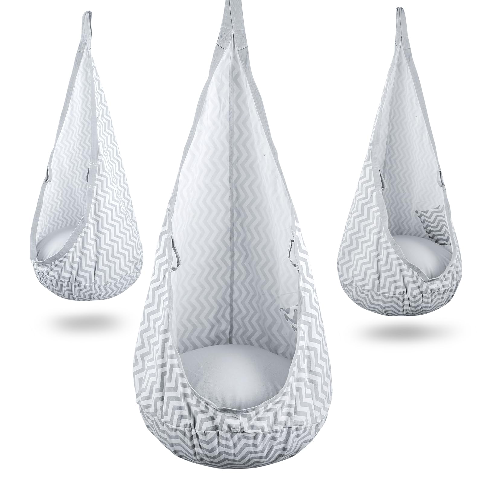 YAERSI pod swing front view showing cozy seat and shape for comfortable play