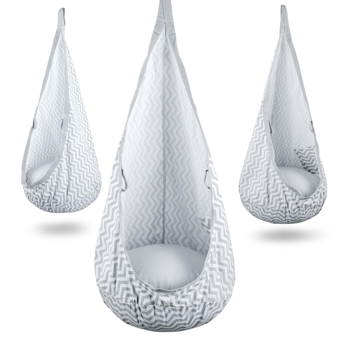 YAERSI pod swing front view showing cozy seat and shape for comfortable play