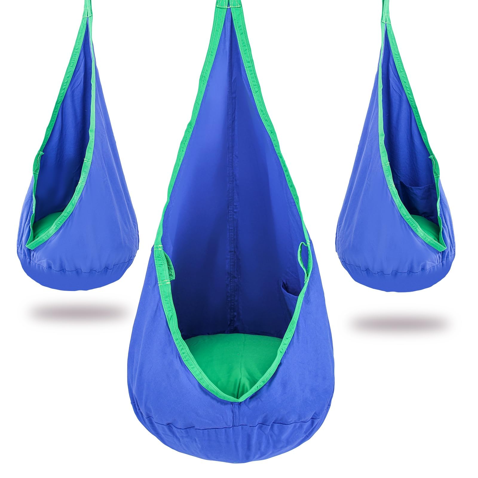 YAERSI front view of pod swing showing cozy seat and hang point beneficial for relaxation
