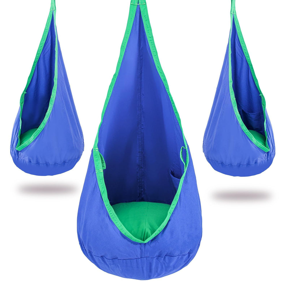 YAERSI front view of pod swing showing cozy seat and hang point beneficial for relaxation