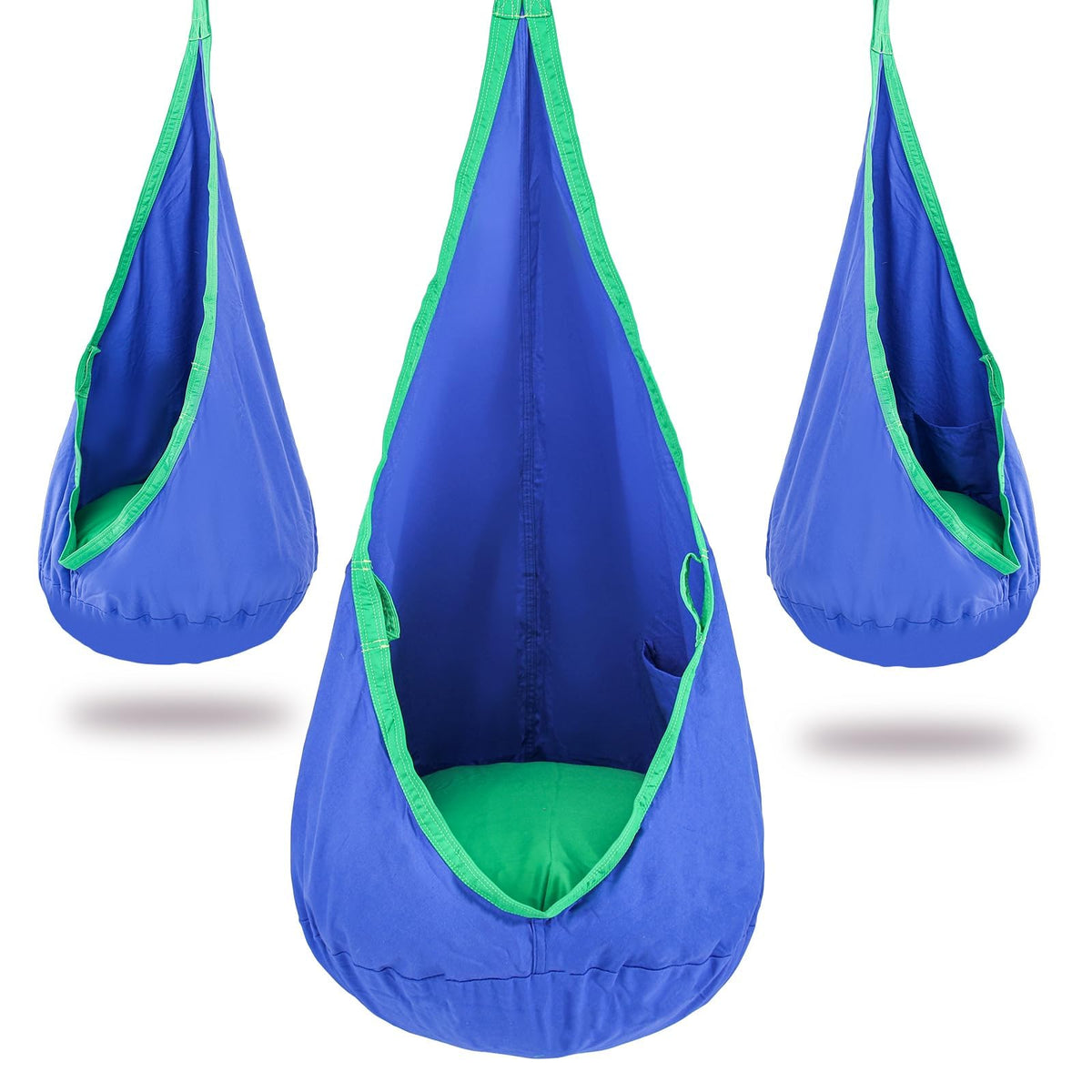 YAERSI front view of pod swing showing cozy seat and hang point beneficial for relaxation