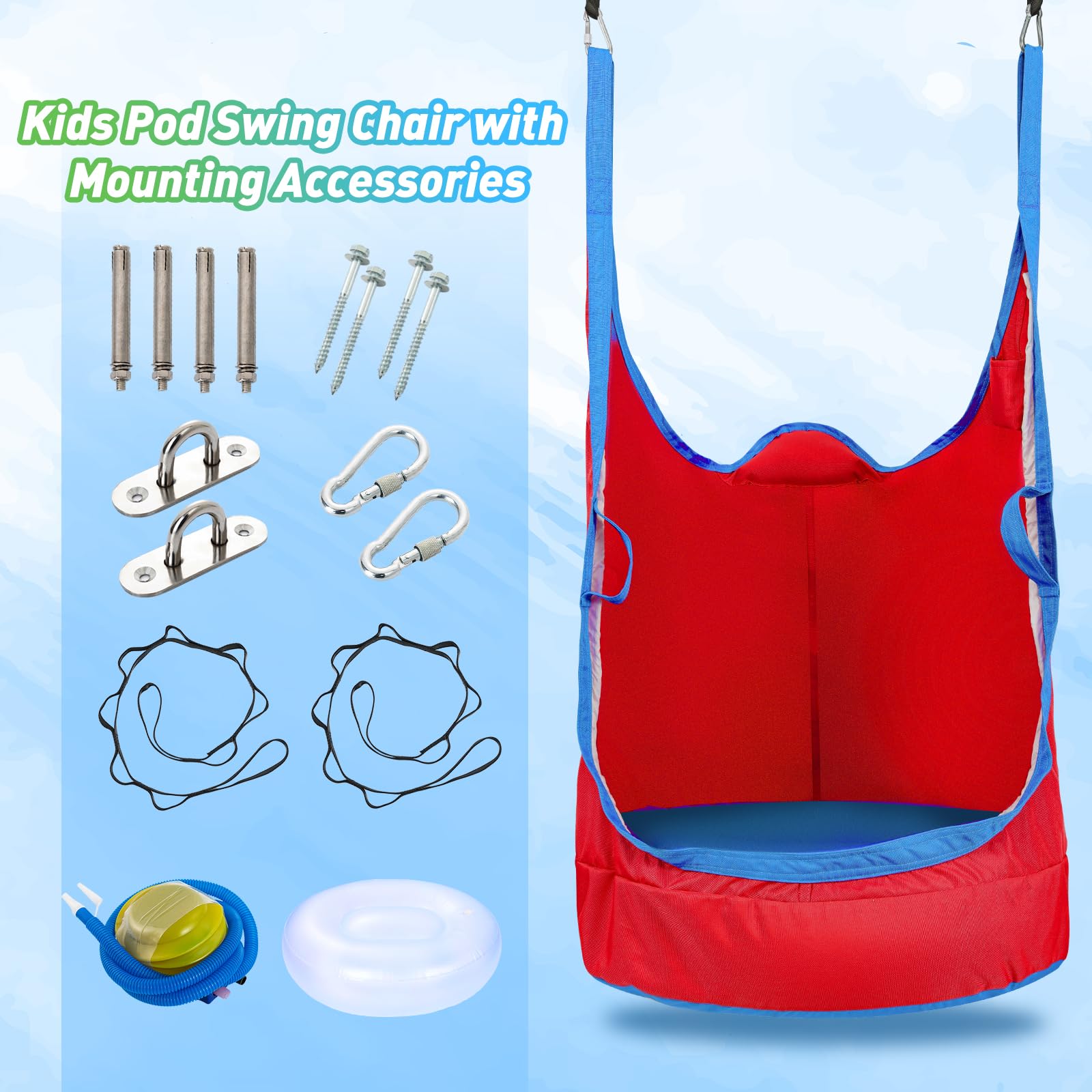 YAERSI pod swing hung from tree in backyard showing outdoor use and portability