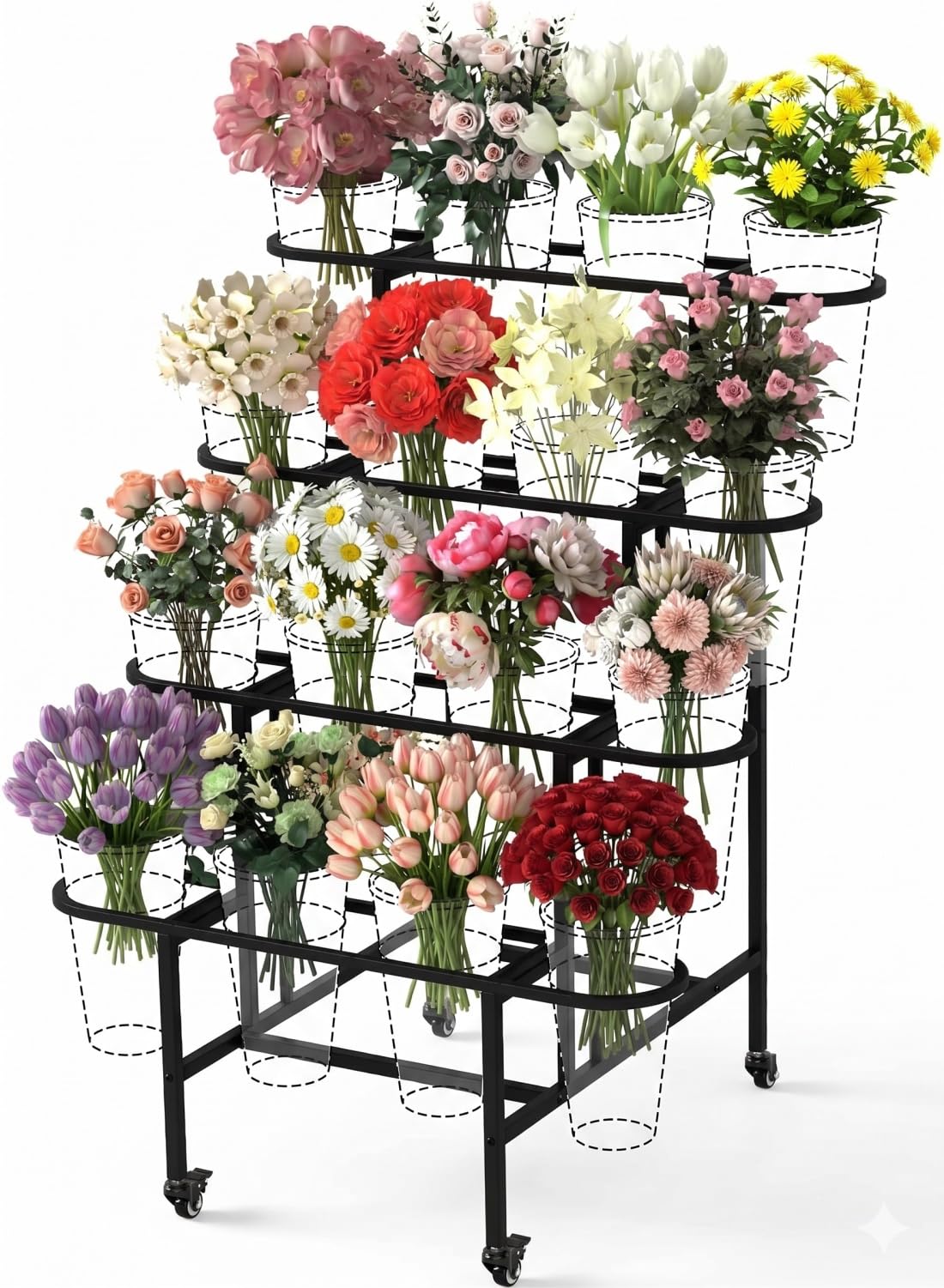 YAGEANNL front view of four-tier metal stand showing neat plant organization and space savings