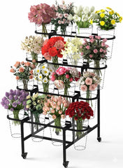 YAGEANNL front view of four-tier metal stand showing neat plant organization and space savings