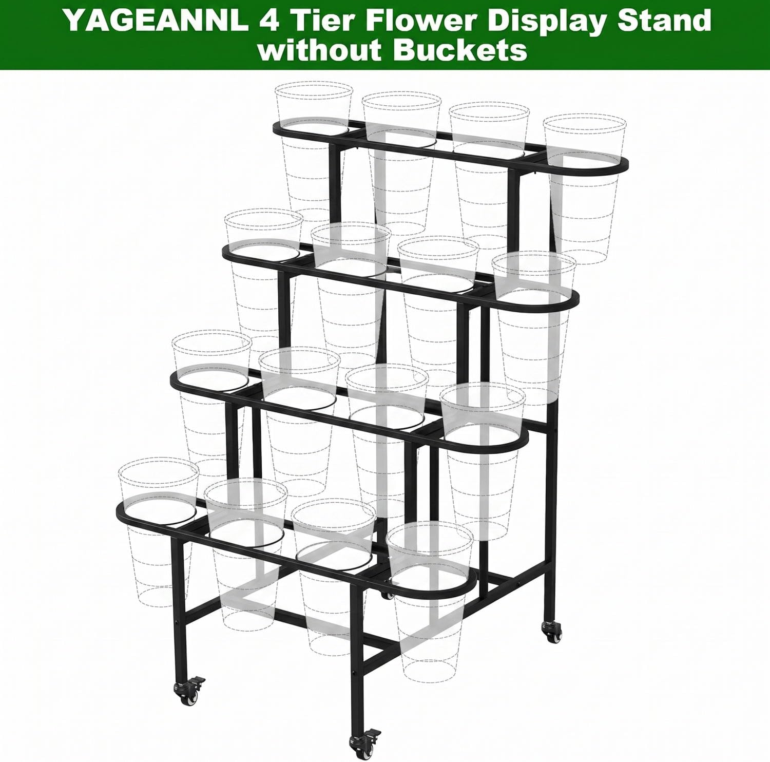 YAGEANNL stand loaded with pots in a flower shop illustrating attractive retail presentation