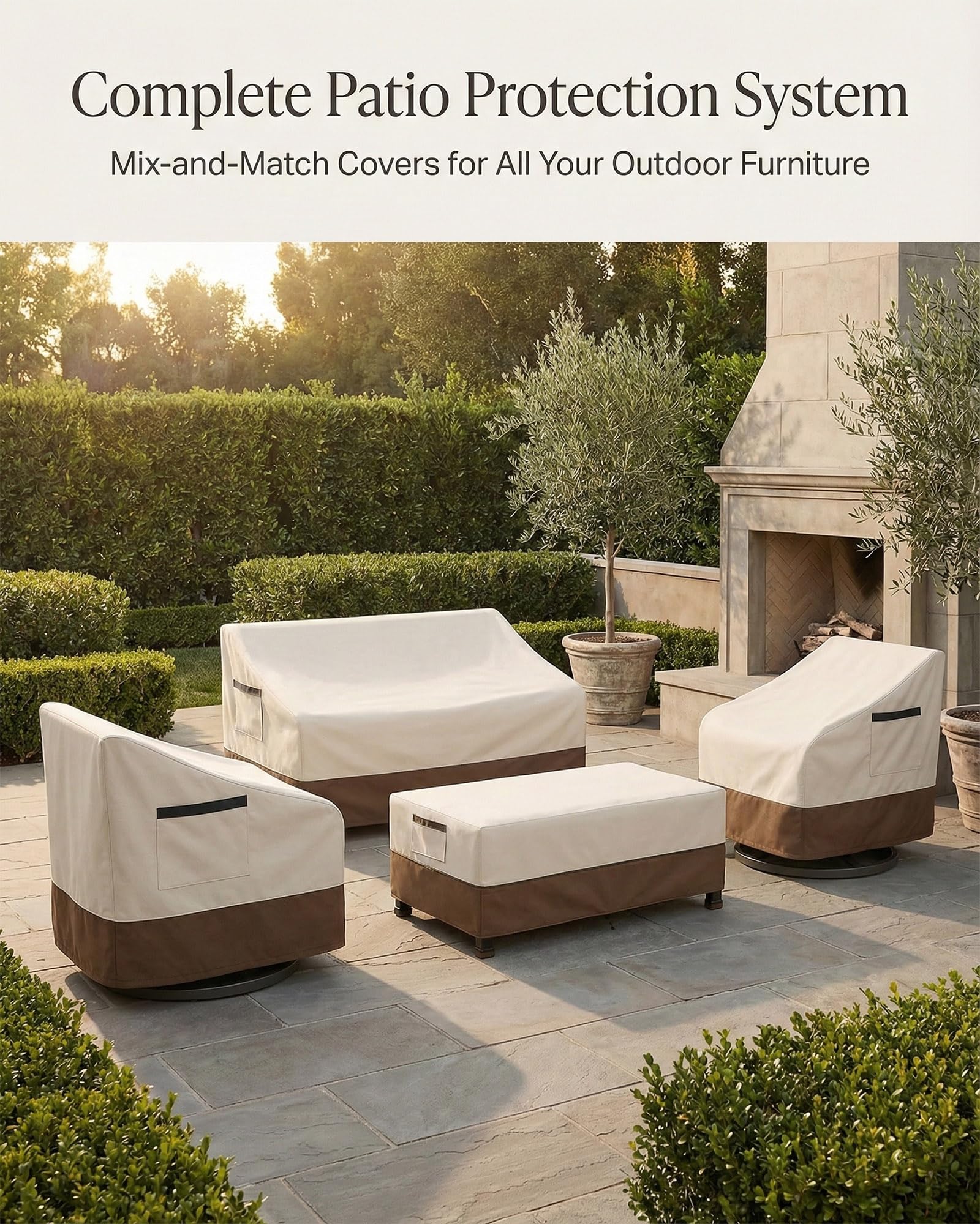 Yagvany covered coffee table in patio scene blending with decor