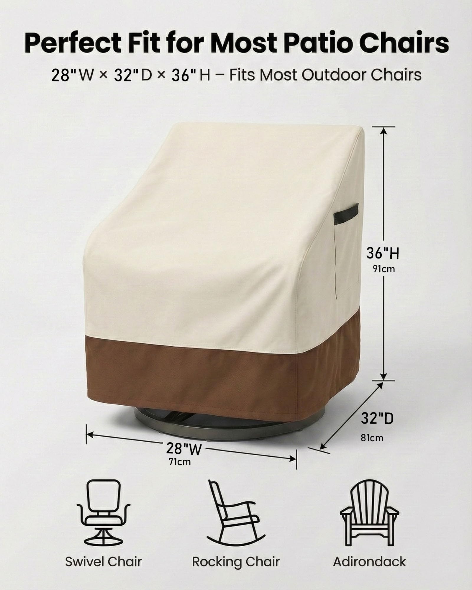 Yagvany side profile of chair cover showing full wraparound weather shelter