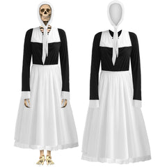 Yahenda white pilgrim headscarf on skeleton, adds authentic Thanksgiving charm